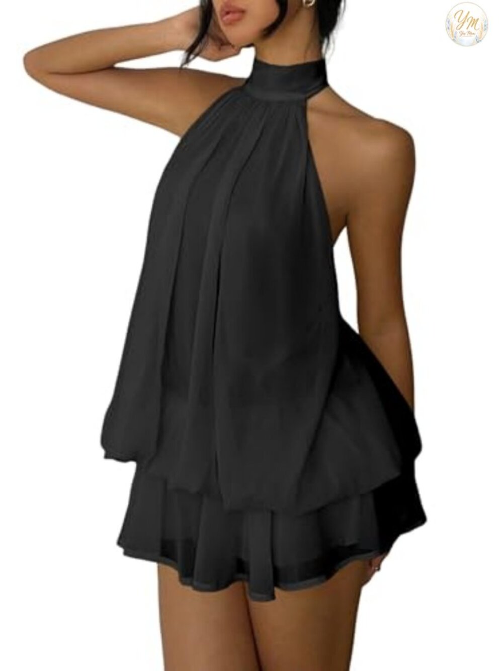 Chiffon Halter Drop Waist Mini Dress Ruffle Formal Party Club Outfit